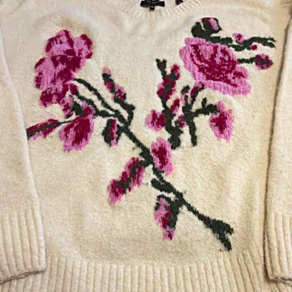 Ted Baker Women Ivory Floral Knit Crew Neck Pullover Sweater Long Sleeve XL